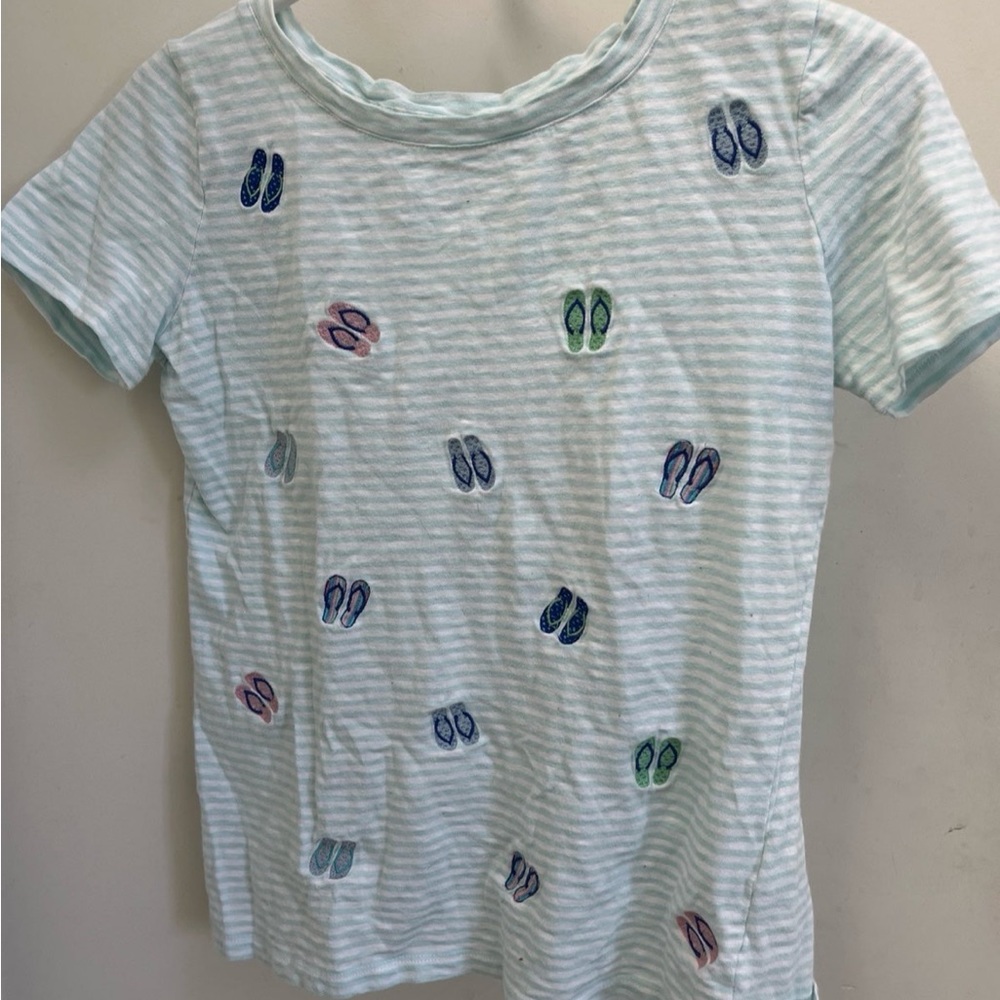 Talbots small striped top with embroidered flip flops. - Picture 7 of 9